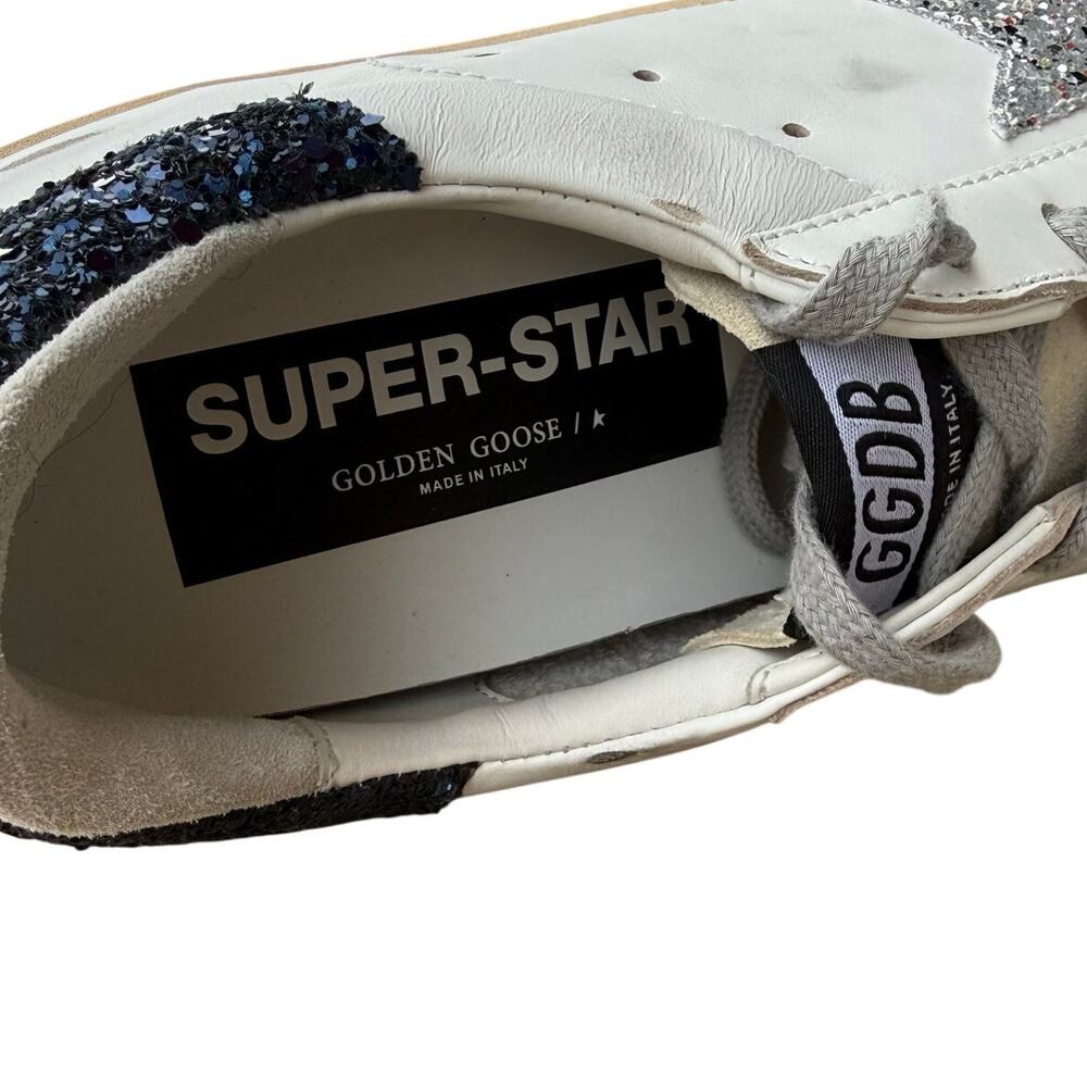 Golden Goose Women's Super-Star Silver Star & Blue Glitter Heel Tab Sneakers- 39 - Picture 8 of 10